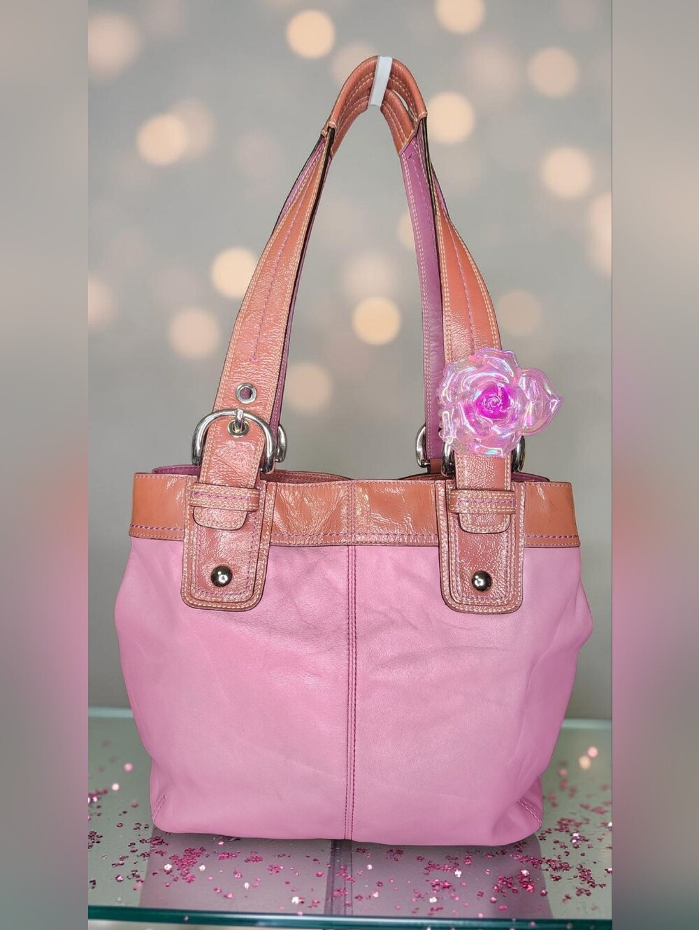 Y2K Vintage Coach Soho Pleated Leather Shoulder Bag In Pink Style number F13732 - Picture 15 of 16